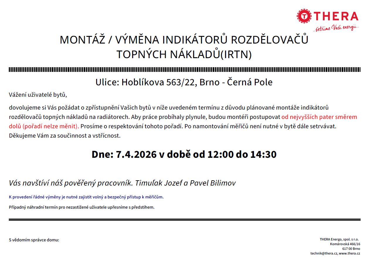 Výměna měřičů tepla (RTN)